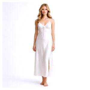 L.A. Intimates Vintage 80’s White Satin Nightgown Slip Dress Lace Bridal Medium